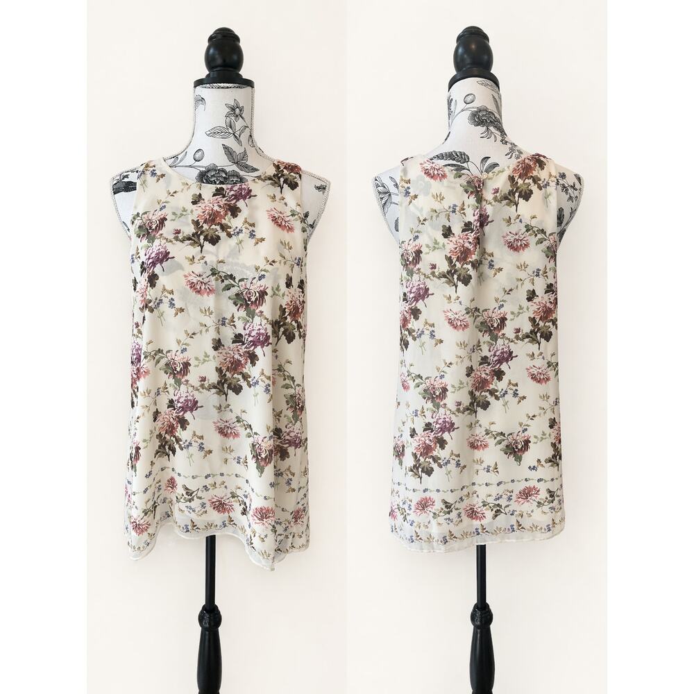Max Studio Floral Dress M Sleeveless Sheer Boho Cream